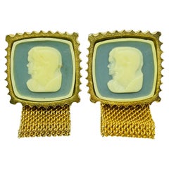 Vintage Goldton Römische Kamee Designer Manschettenknöpfe