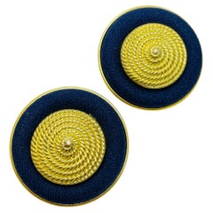 Vintage gold tone rope faux suede designer clip on earrings