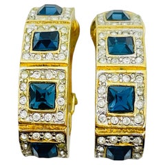 Vintage gold tone royal sapphire glass designer clip earrings