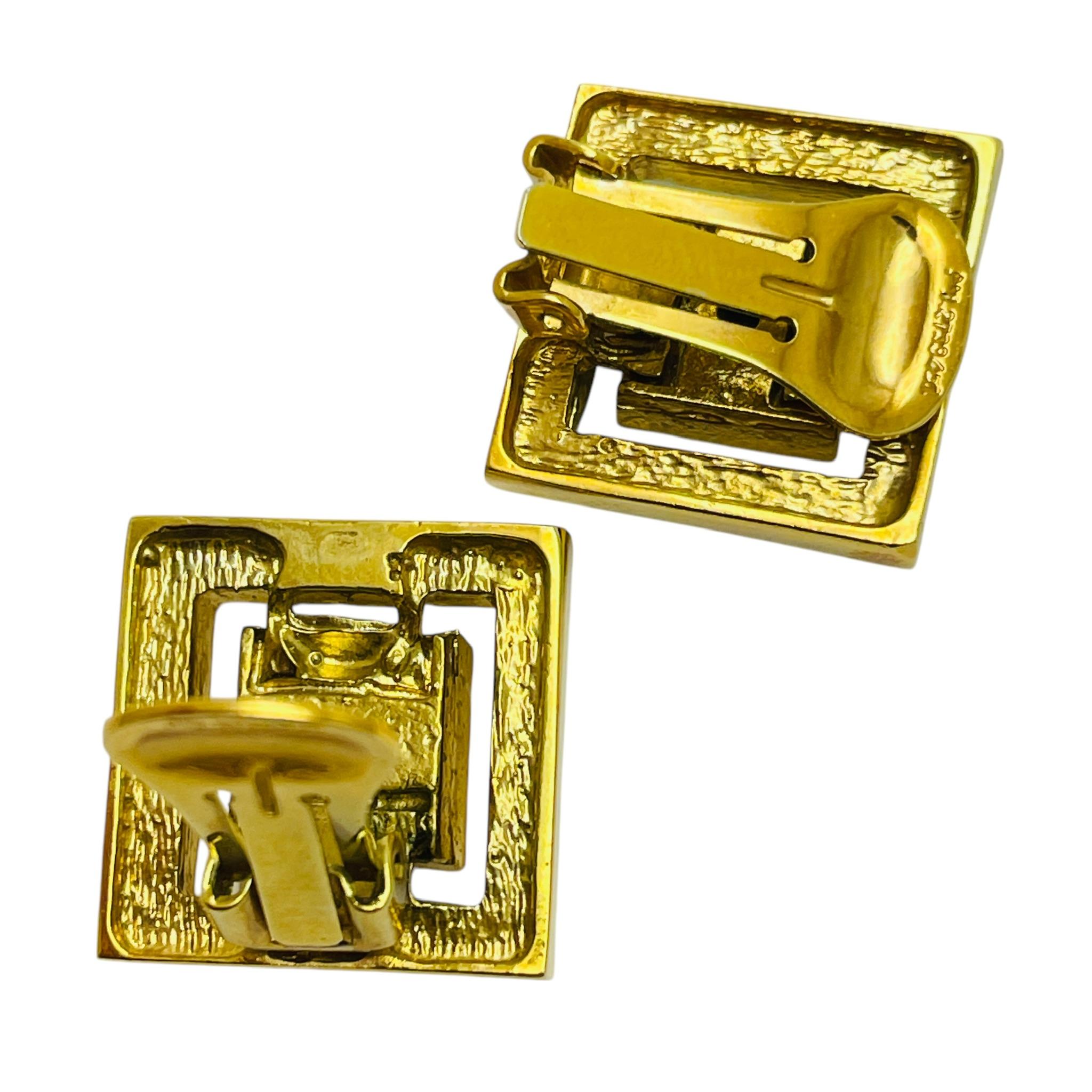 Pendientes de clip de diseño vintage tono oro zafiro azul strass en Bueno estado para la venta en Palos Hills, IL