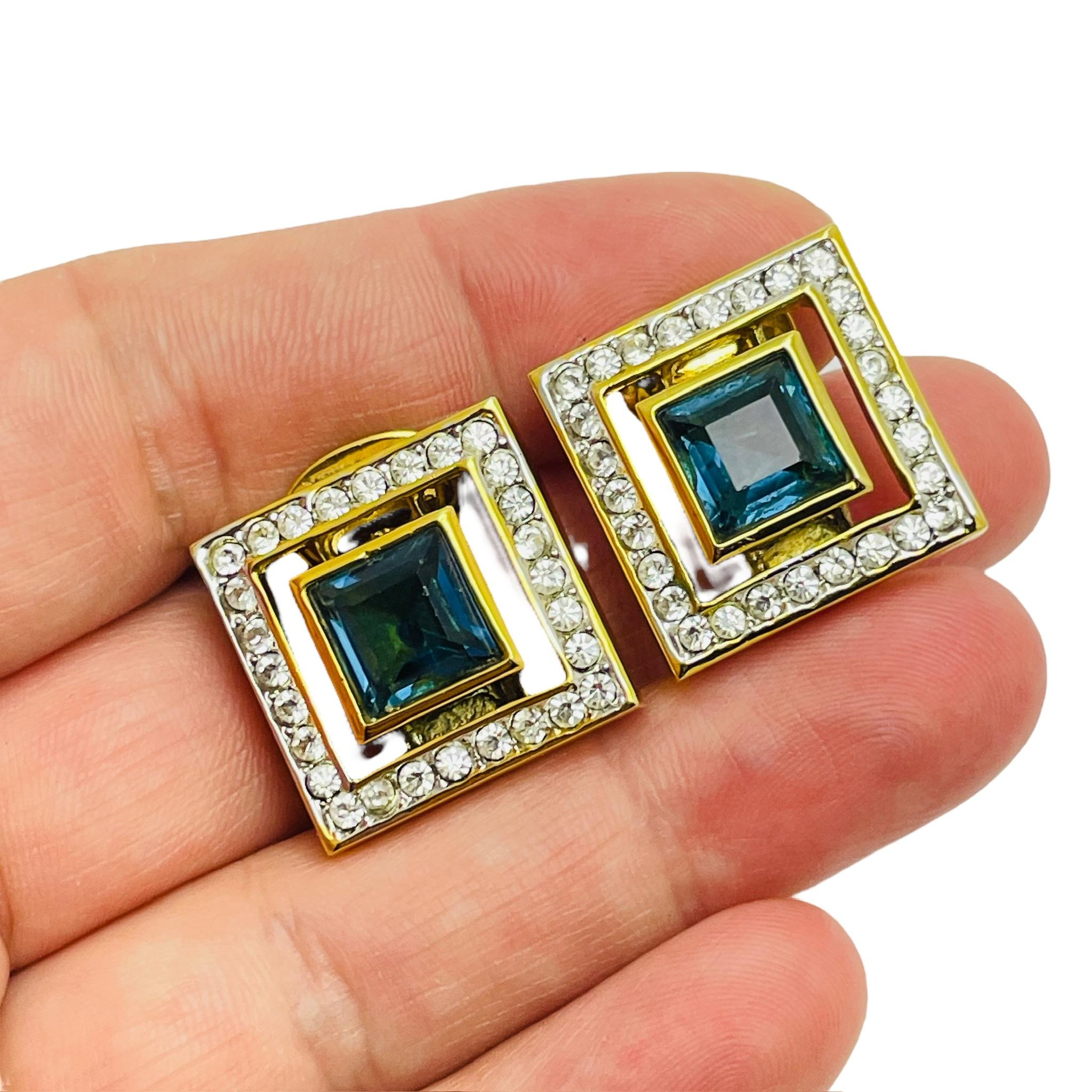 De las mujeres Pendientes de clip de diseño vintage tono oro zafiro azul strass en venta