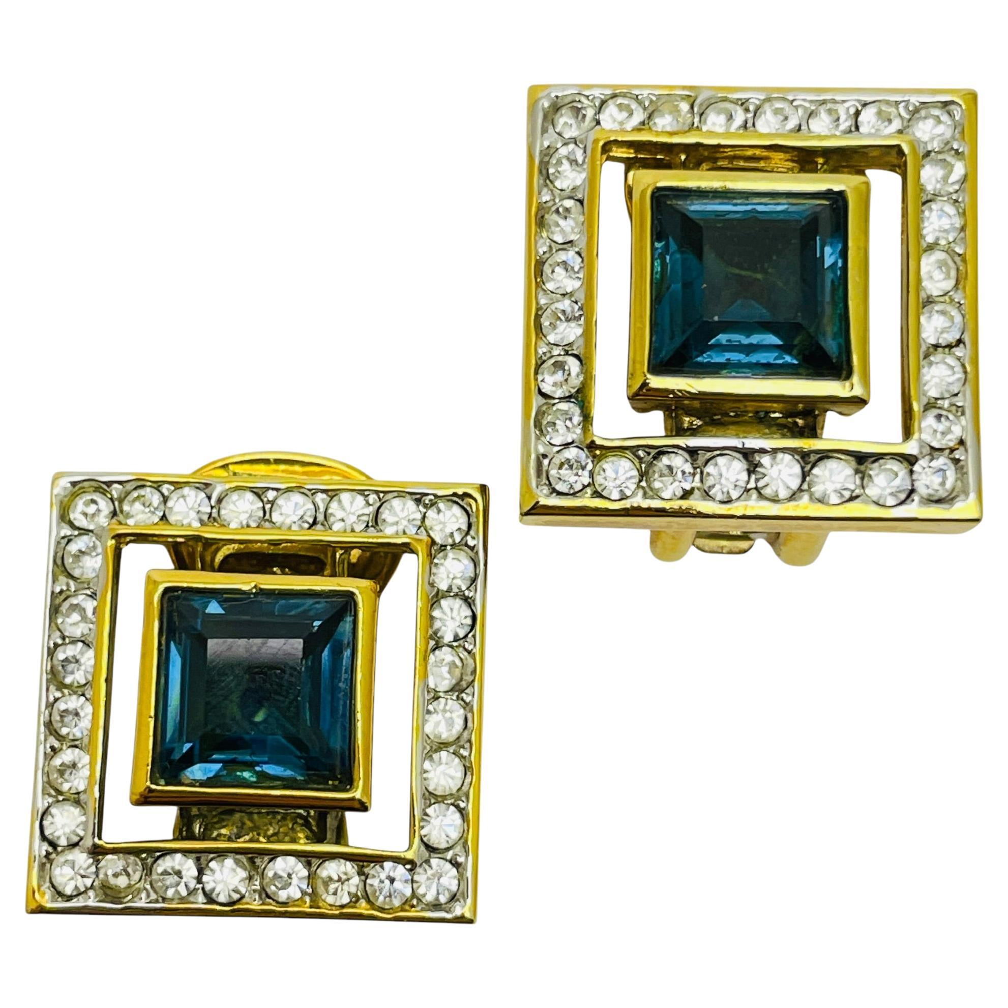 Orecchini a clip vintage con strass blu zaffiro in tonalità oro