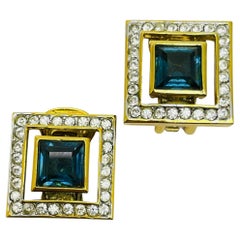 Orecchini a clip vintage con strass blu zaffiro in tonalità oro