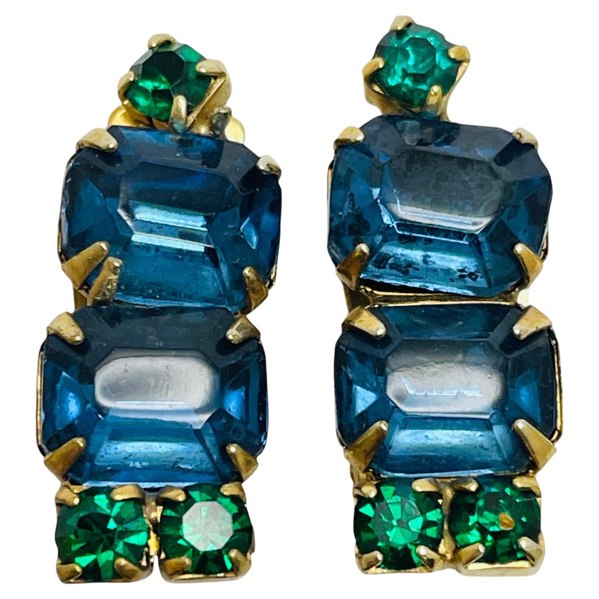 Vintage-Goldton  saphir smaragd straßsteine designer ohrringe clip on im Angebot