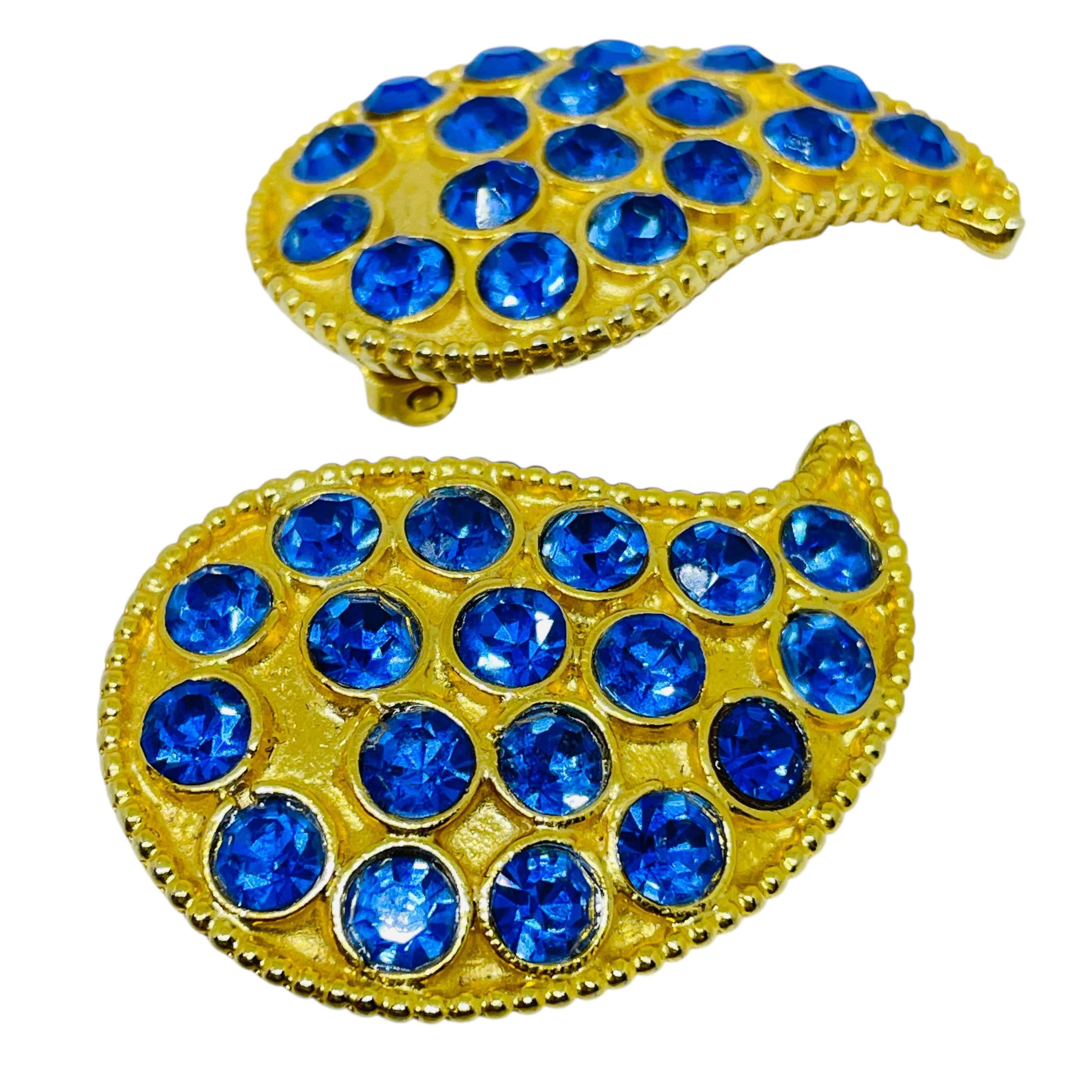 da uomo o donna Orecchini a clip d'epoca in vetro zaffiro, designer di Jewell, tono oro in vendita