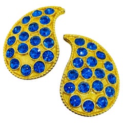 Orecchini a clip d
epoca in vetro zaffiro, designer di Jewell, tono oro