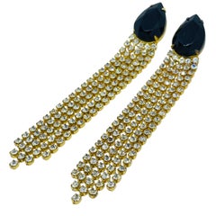 Vintage gold tone sapphire glass waterfall designer earrings