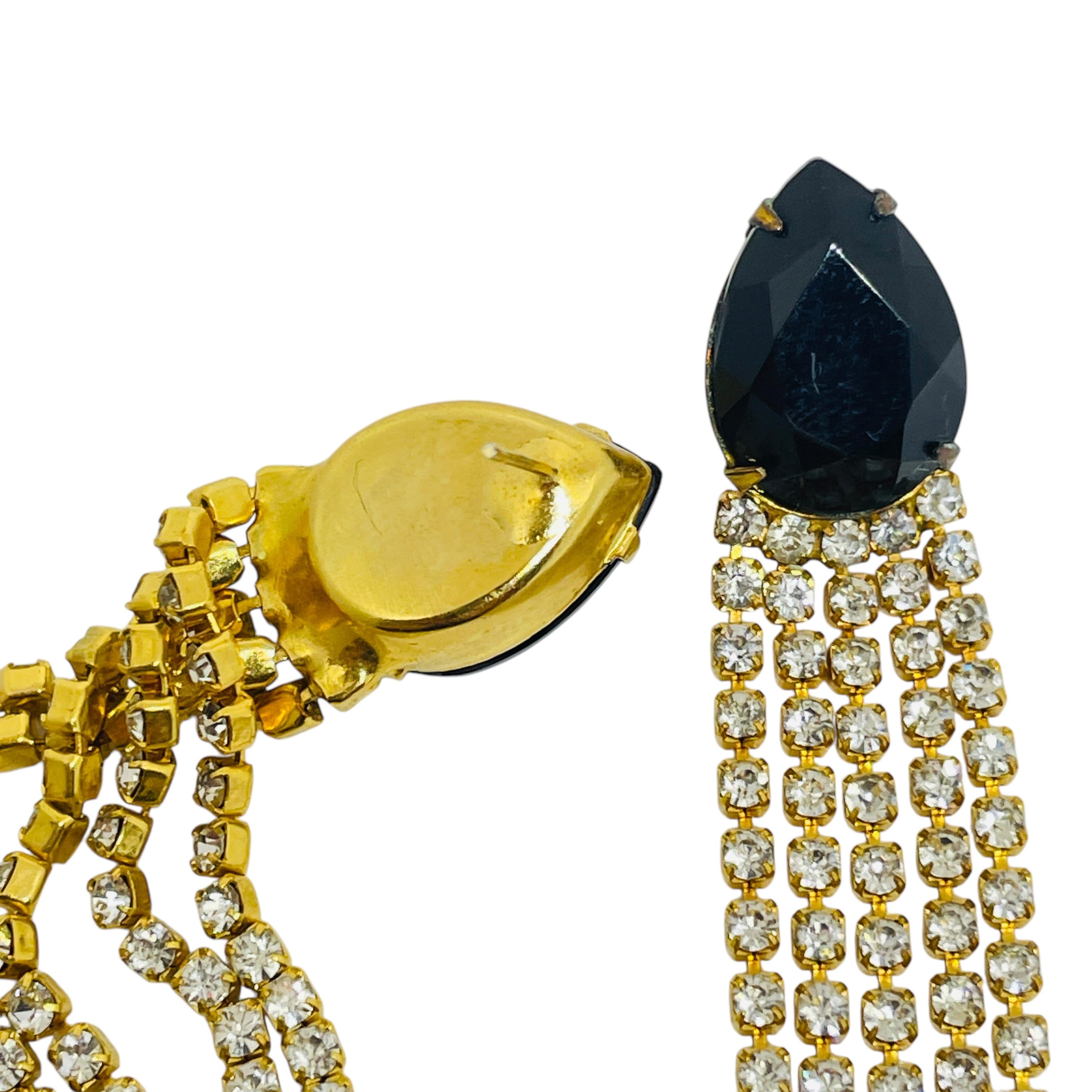 Donna Orecchini di design a cascata in vetro zaffiro d'epoca in tonalità oro in vendita