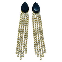 Vintage gold tone sapphire glass waterfall designer earrings
