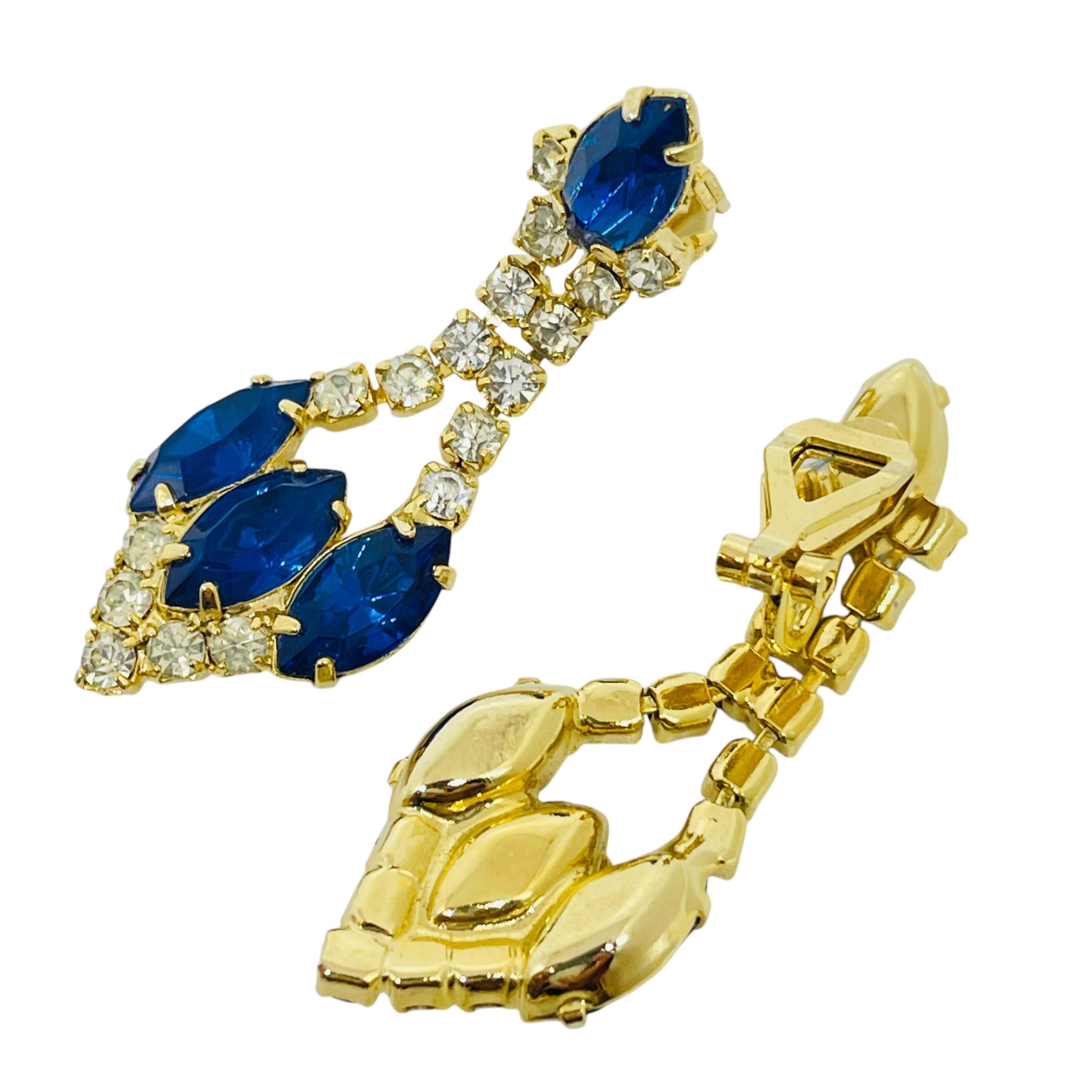 Vintage Gold Ton Saphir Strass baumeln Designer Clip auf Ohrringe im Zustand „Gut“ im Angebot in Palos Hills, IL