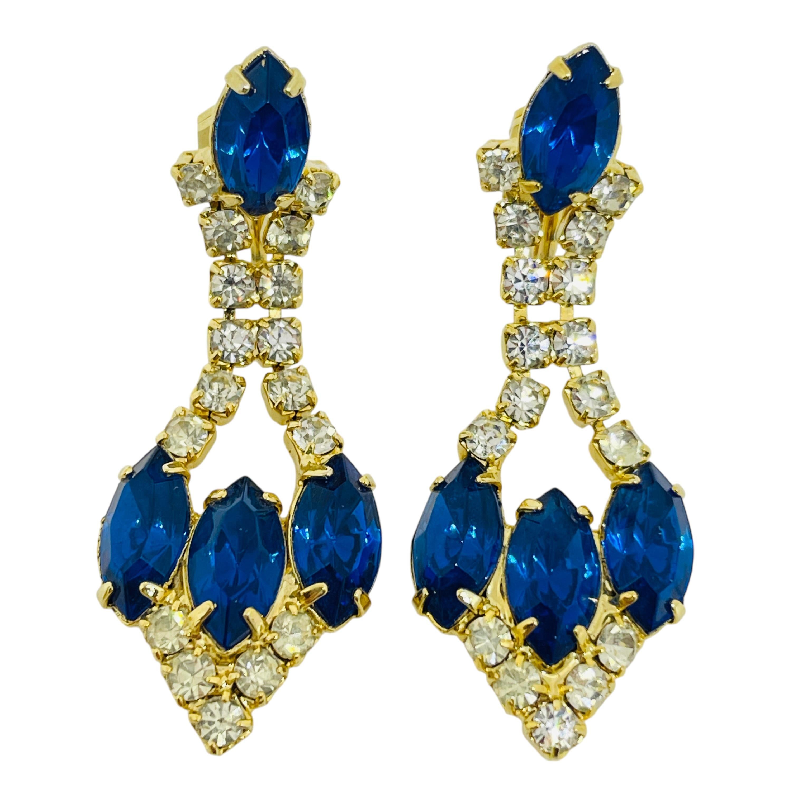 Orecchini a clip vintage di design con strass di zaffiro in tonalità oro