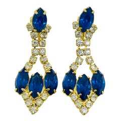 Orecchini a clip vintage di design con strass di zaffiro in tonalità oro