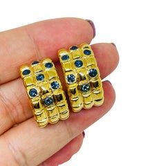 Vintage gold tone sapphire rhinestones designer post earrings