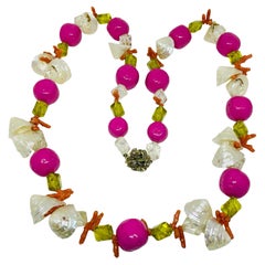 Vintage gold tone seashells faux coral plastic glass beads designer necklace Vintage gold tone seashells faux coral plastic glass beads designer necklace