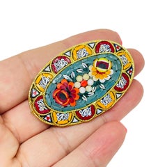 Vintage gold tone signed Italian micro music colorful brooch