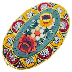 Vintage gold tone signed Italian micro music colorful brooch