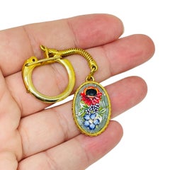 Vintage gold tone signed ITALY micro music colorful flower key chain