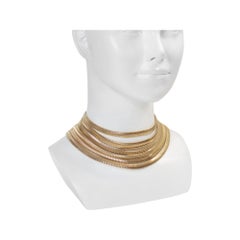 Vintage Gold Tone Six Strand Chain Choker Necklace, Circa 1980s