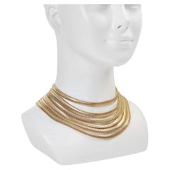 Vintage Gold Tone Six Strand Chain Choker Necklace, Circa 1980s