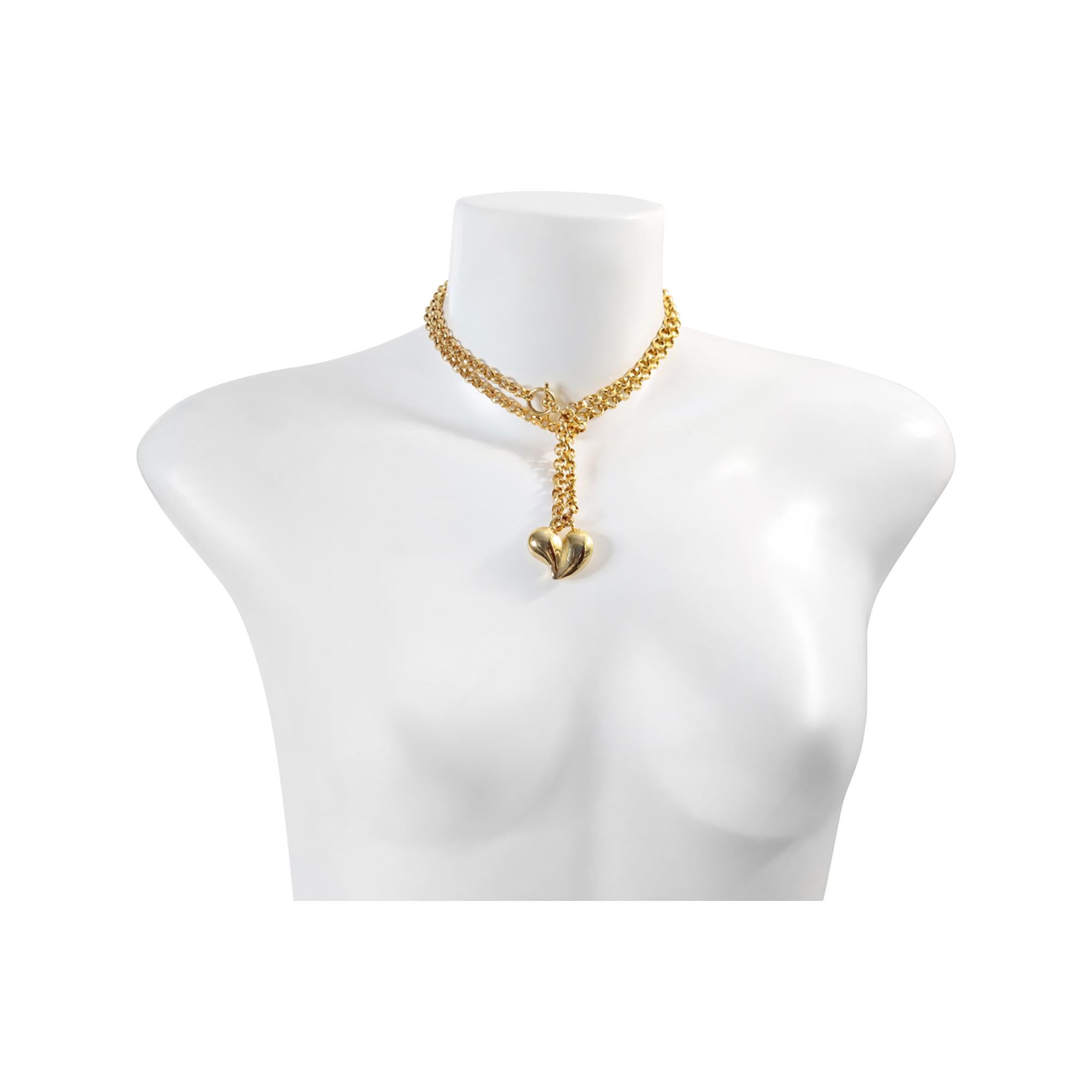 Vintage Gold Tone Solid Heart on Link Toggle Chain Necklace. The 35
