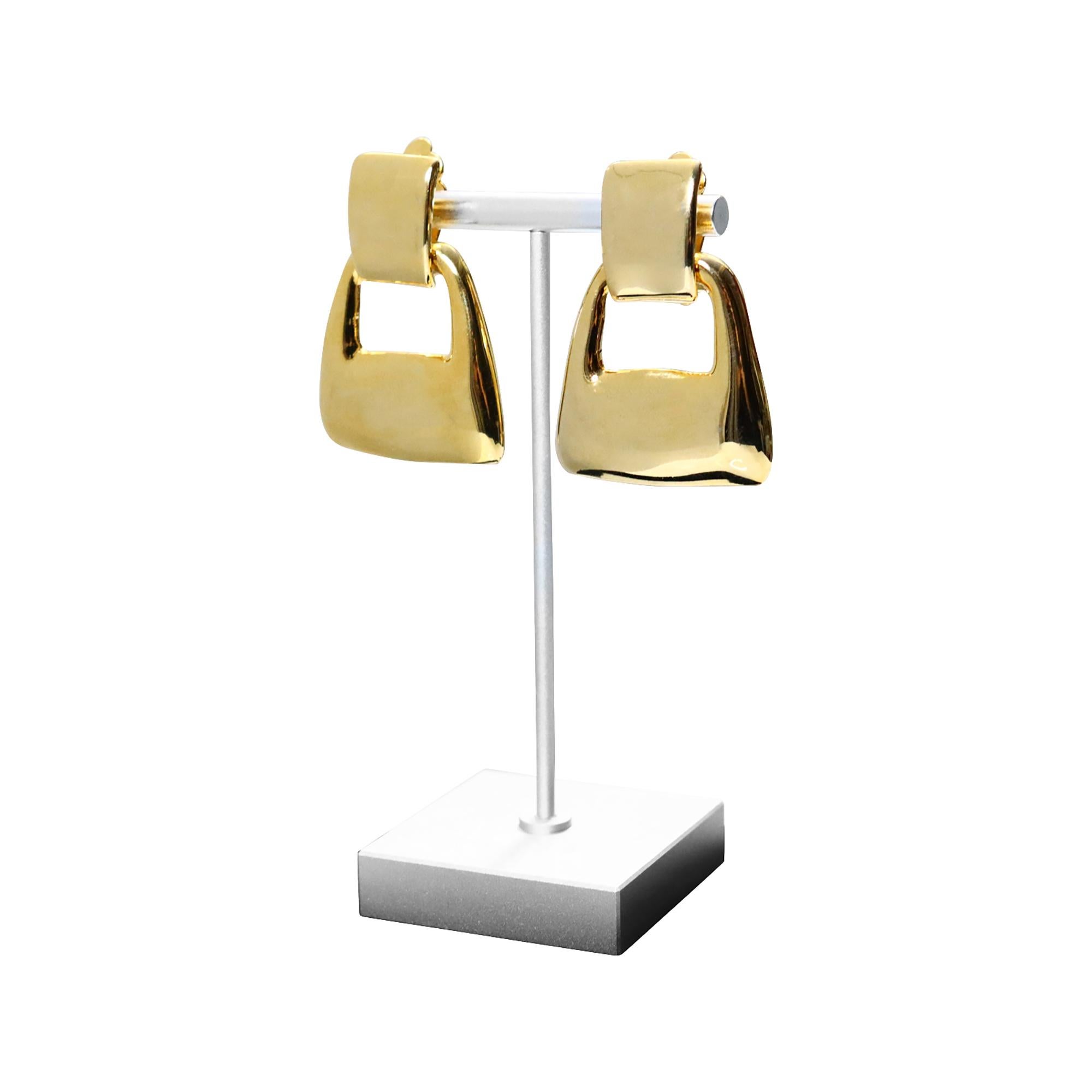 Women's or Men's Vintage Gold Tone Square Dangling Earrings Circa 1980s For Sale