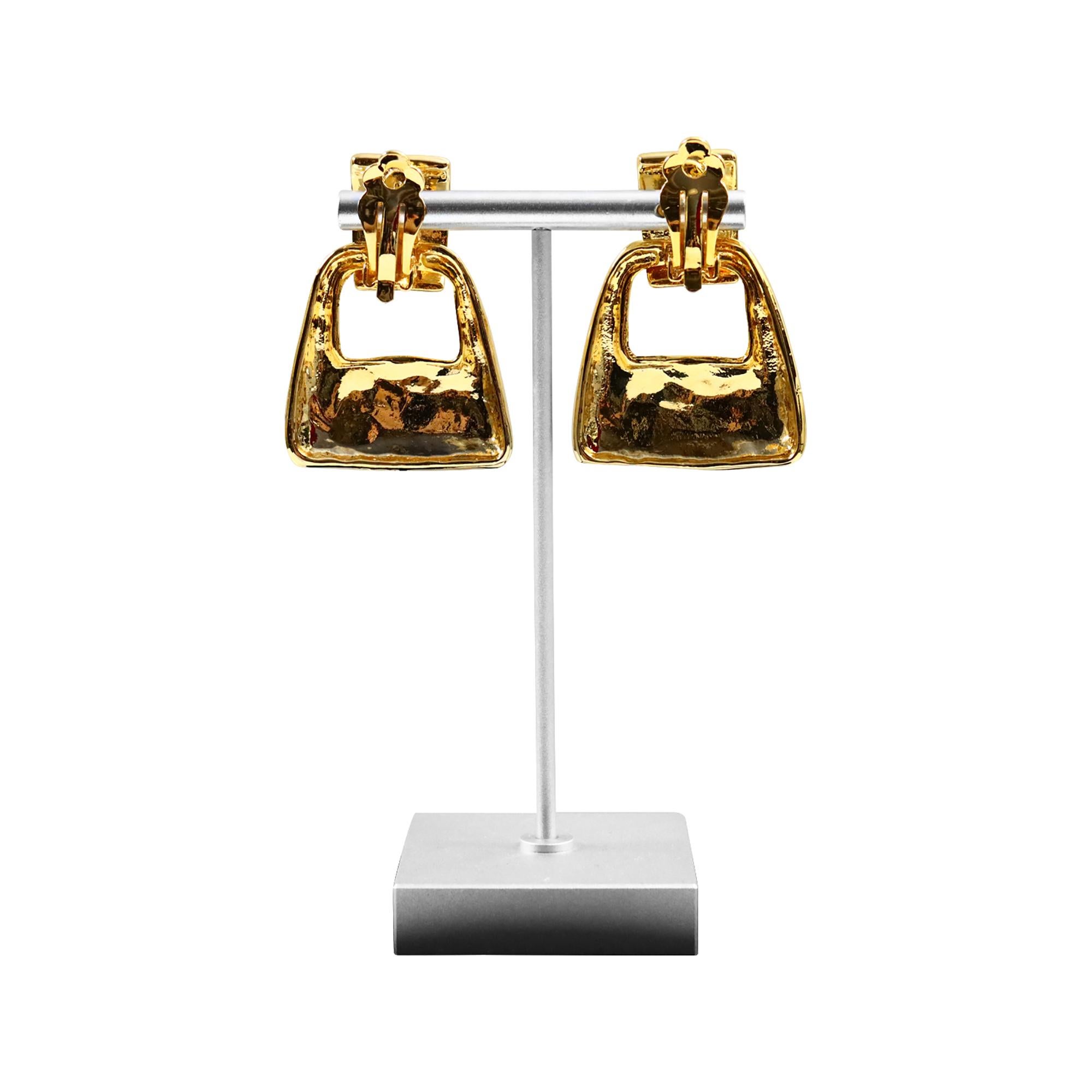 Vintage Gold Tone Square Dangling Earrings Circa 1980s For Sale 2