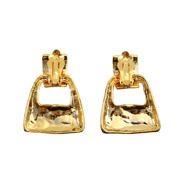 Vintage Gold Tone Square Dangling Earrings Circa 1980s For Sale 2