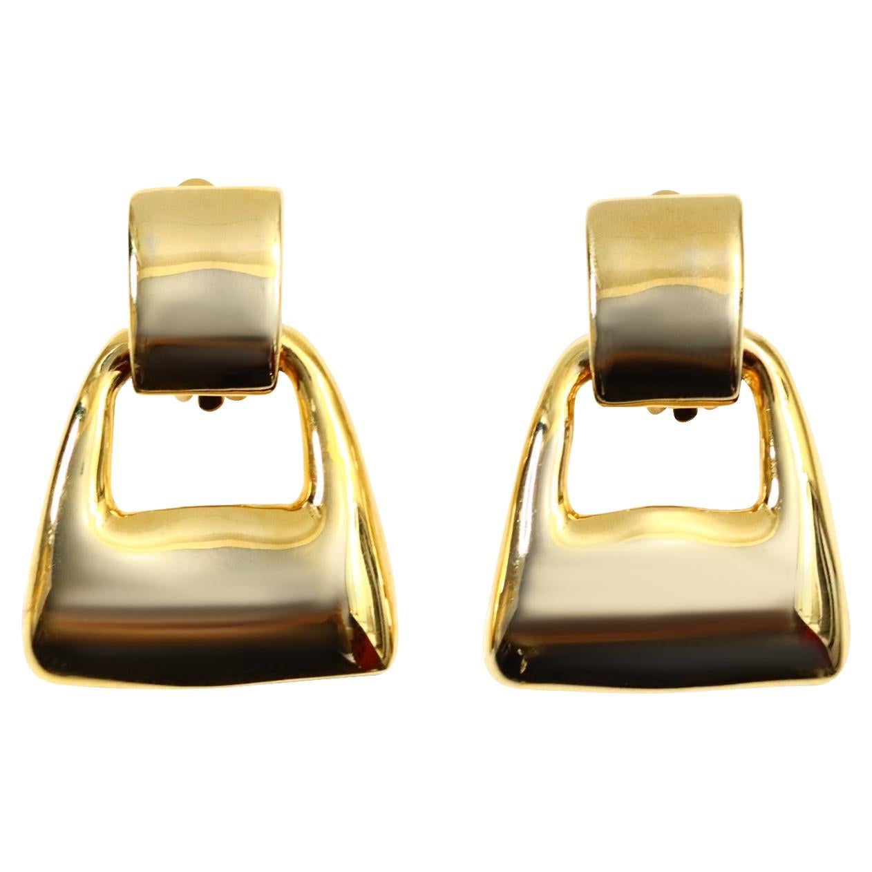 Vintage Gold Tone Square Dangling Earrings Circa 1980s