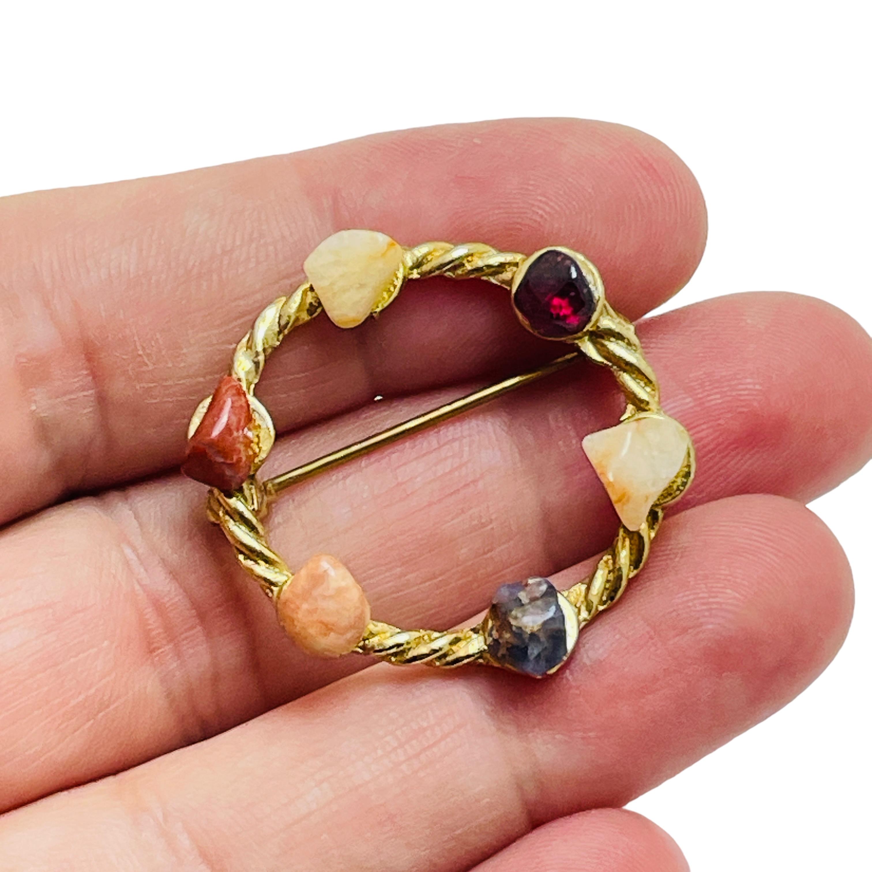 Women's Vintage gold tone stones designer brooch For Sale