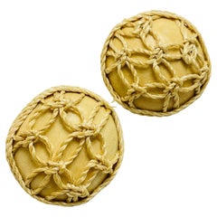 Vintage gold tone straw beach designer clip on earrings