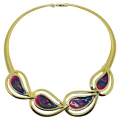 Vintage gold tone swirl enamel chain choker designer necklace
