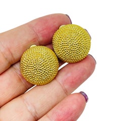 Vintage gold tone textured dome designer clip on earrings