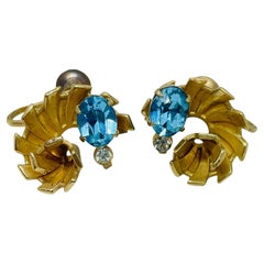 Vintage gold tone topaz glass designer screw back earrings