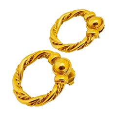 Vintage gold tone twisted door knocker designer earrings