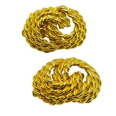 Vintage gold tone twisted rope knots designer clip on earrings
