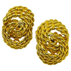 Vintage gold tone twisted rope knots designer clip on earrings