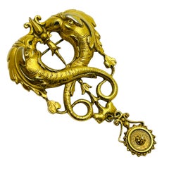 Vintage gold tone unique dangle designer brooch