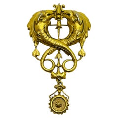 Vintage gold tone unique dangle designer brooch