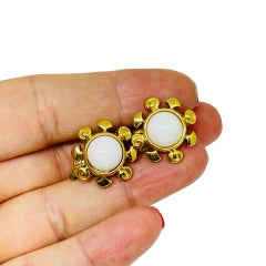 Vintage gold tone white lucite small designer clip on earrings
