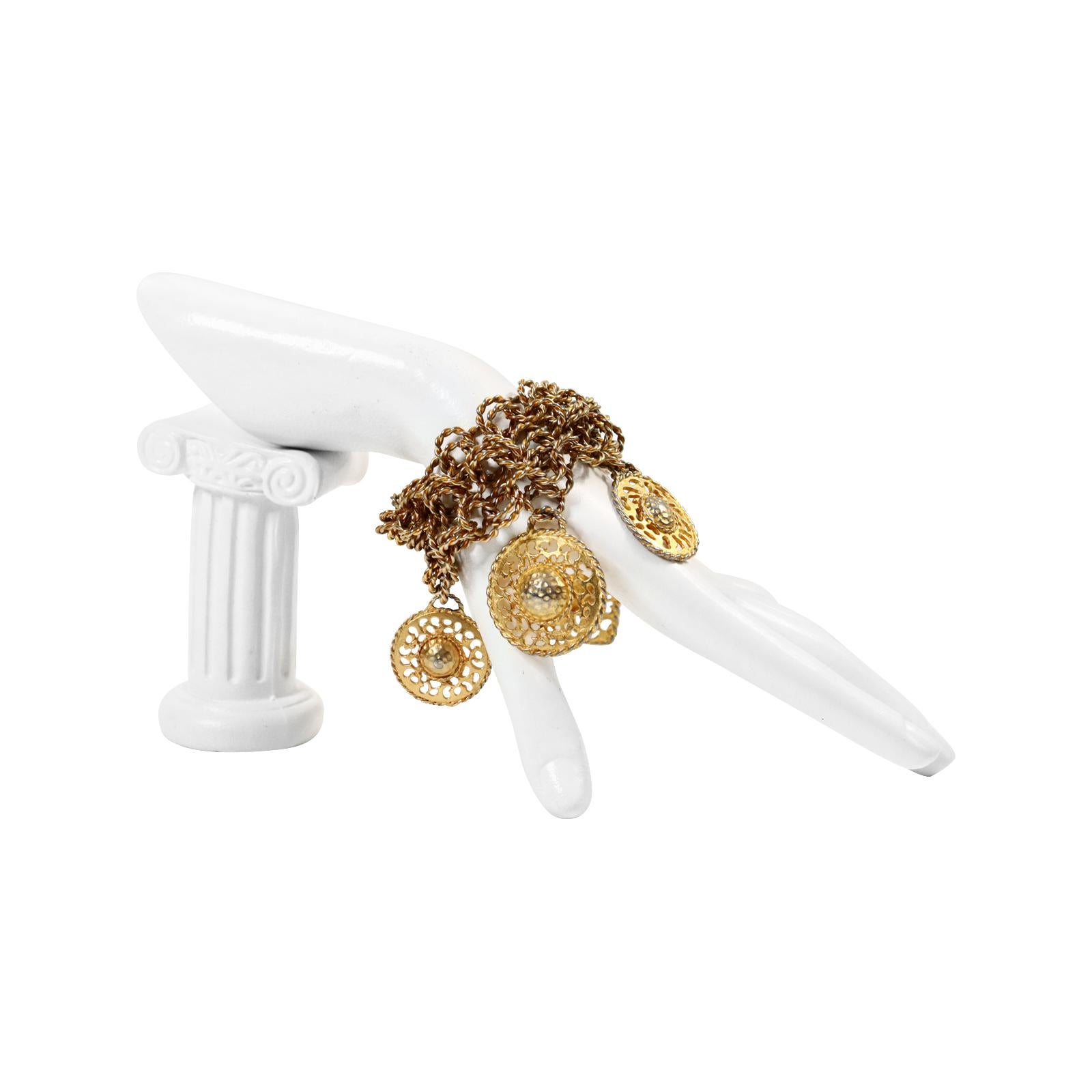 Modern Vintage Gold Tone Wide Dangling Discs Bracelet, circa 1980s For Sale