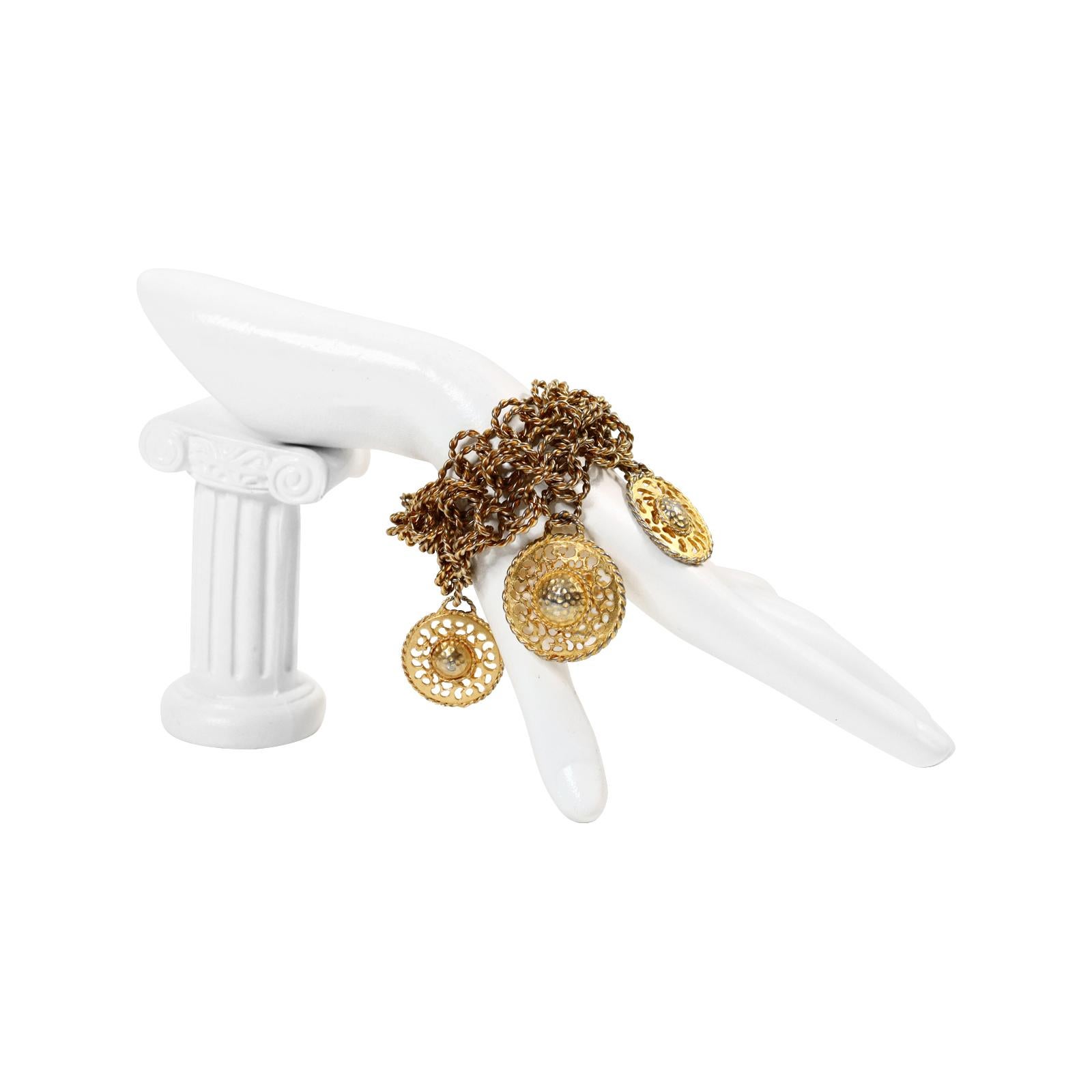 Vintage Gold Tone Wide Dangling Discs Bracelet, circa 1980s In Good Condition For Sale In New York, NY