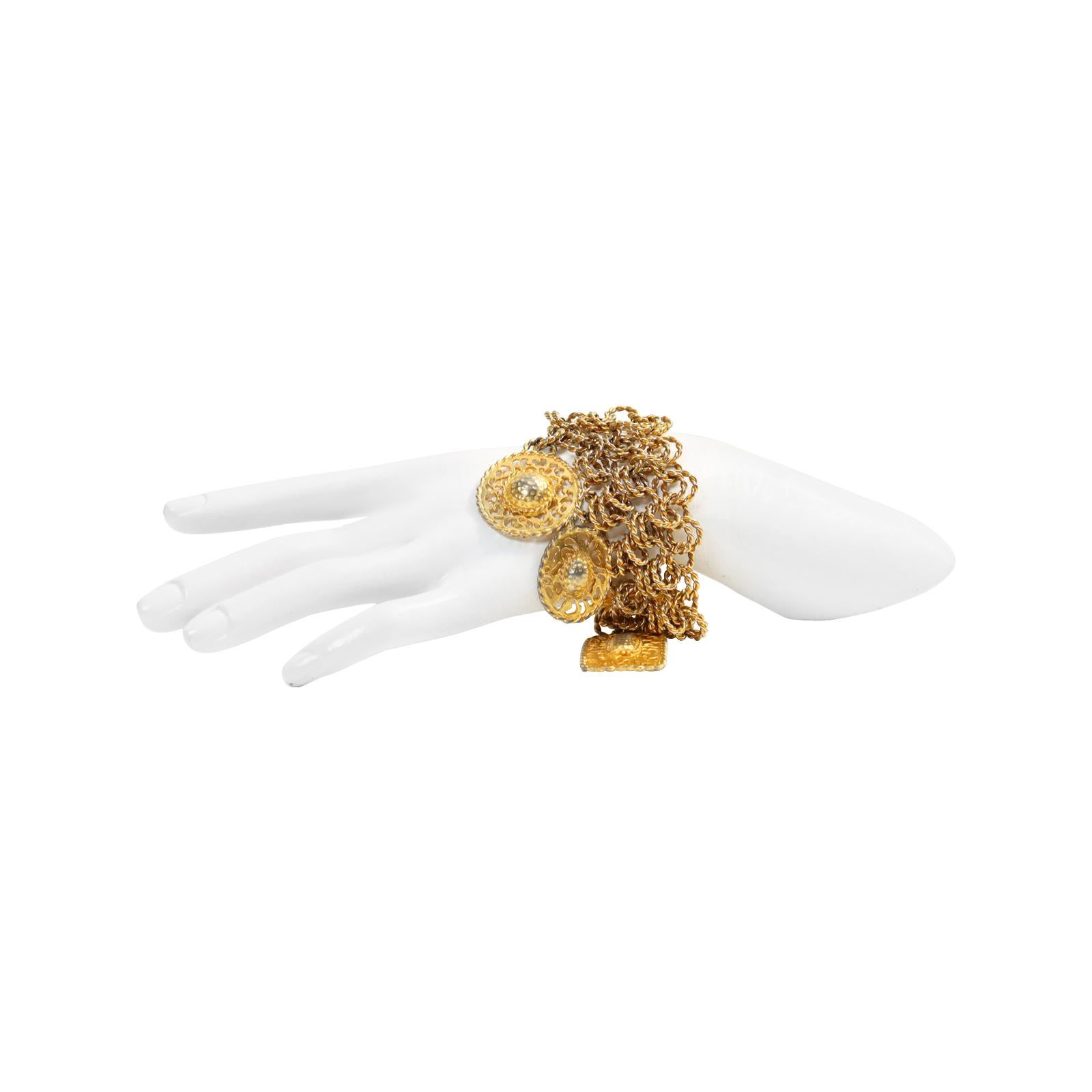 Vintage Gold Tone Wide Dangling Discs Bracelet, circa 1980s For Sale 1