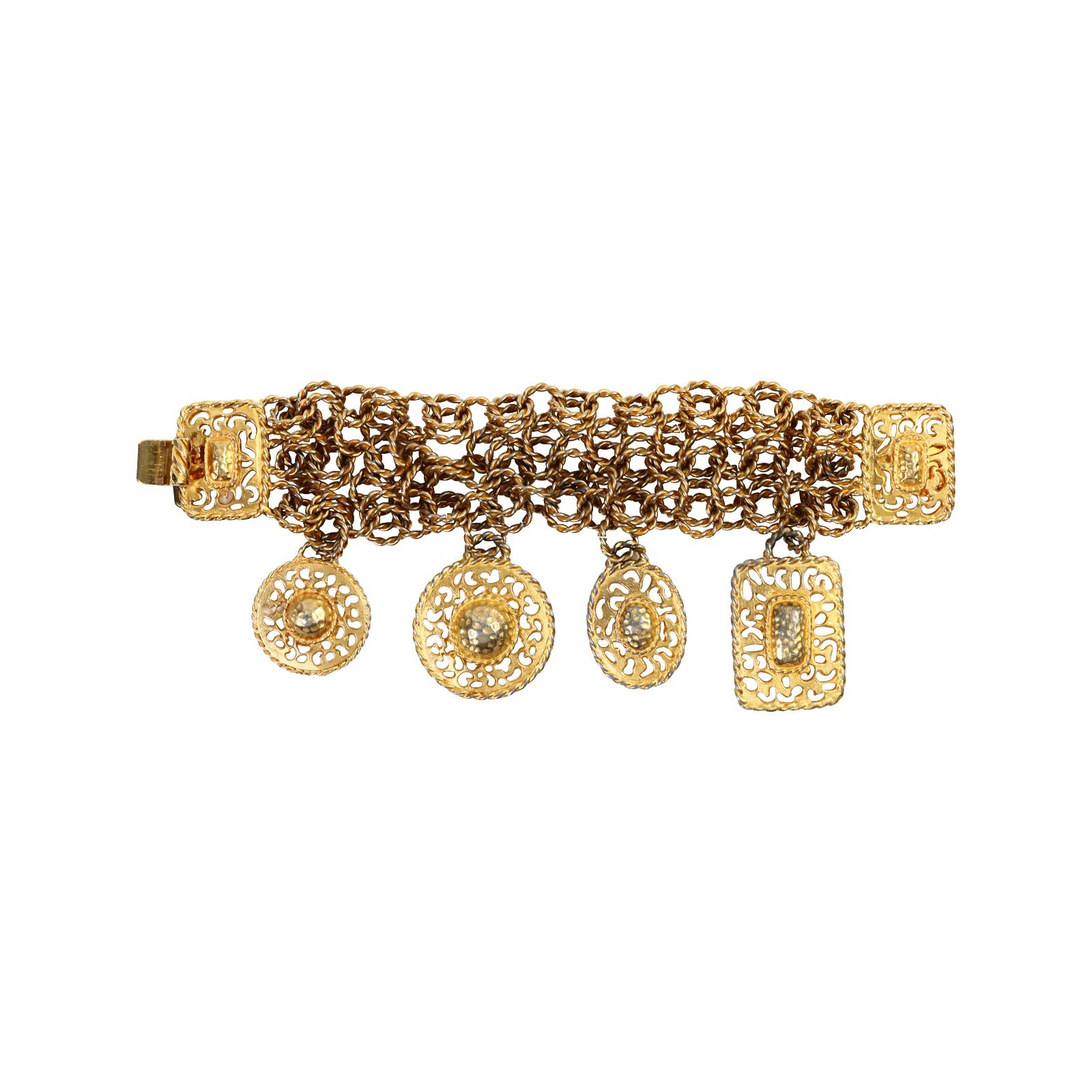 Vintage Gold Tone Wide Dangling Discs Bracelet, circa 1980s For Sale 2