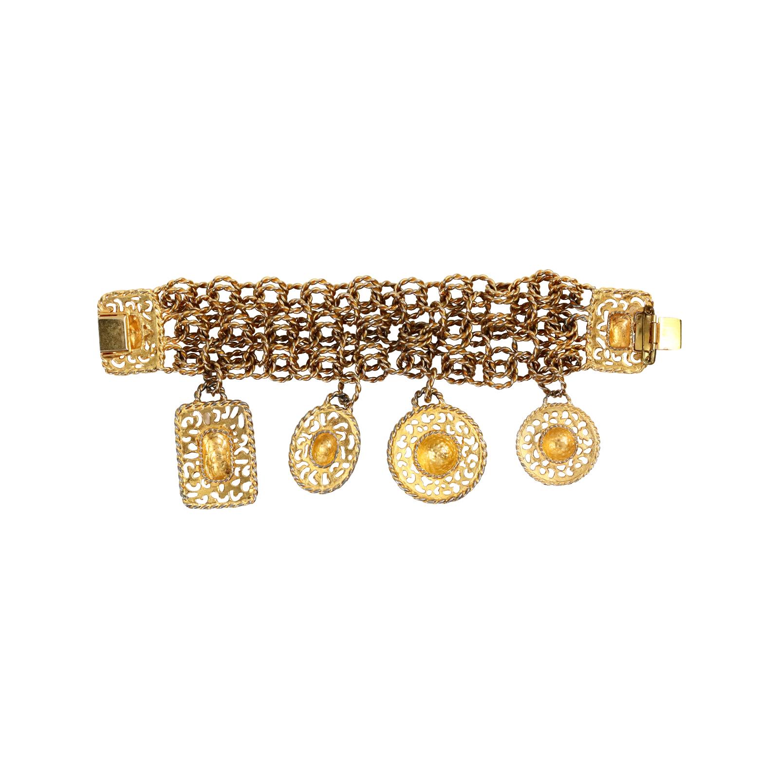 Vintage Gold Tone Wide Dangling Discs Bracelet, circa 1980s For Sale 3