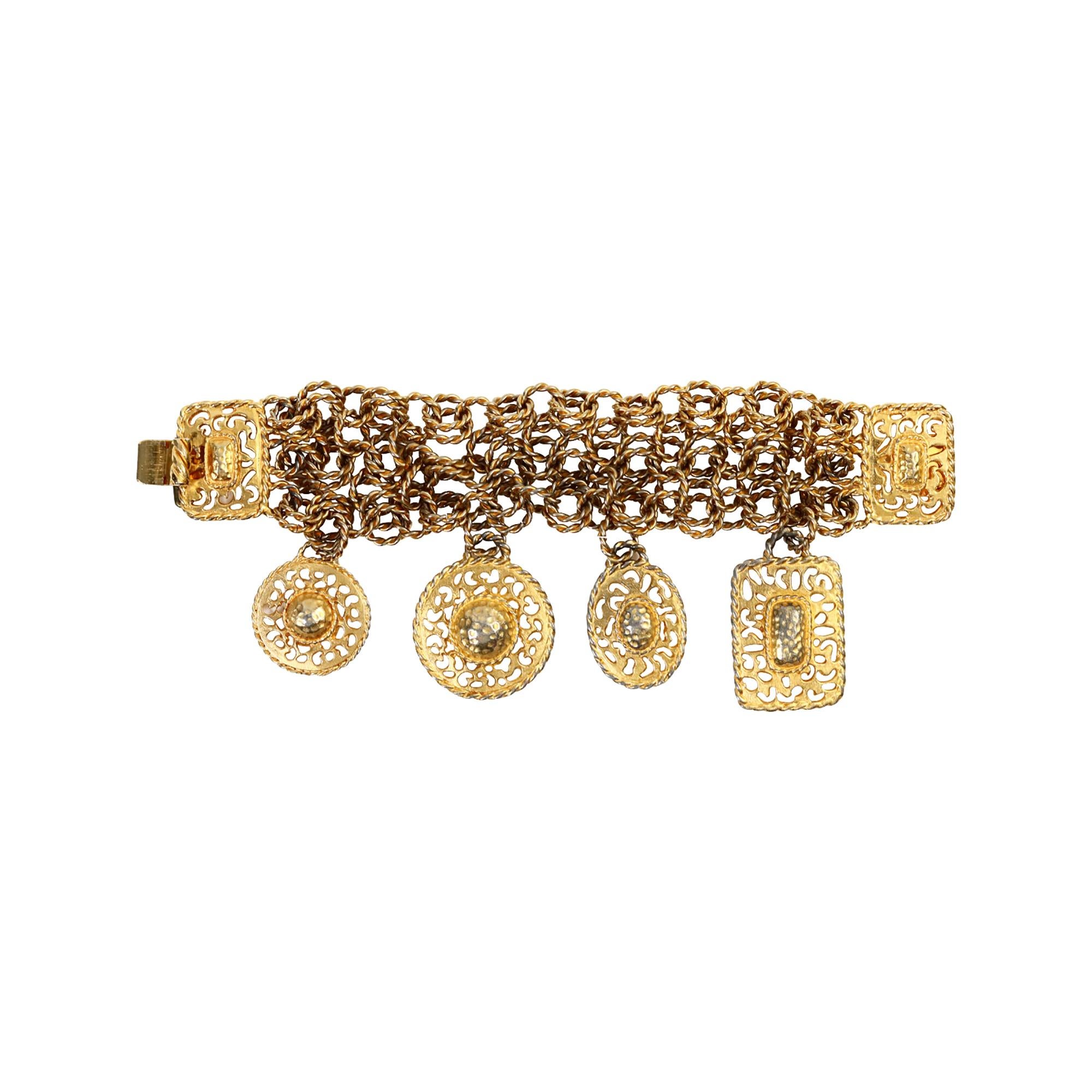 Vintage Gold Tone Wide Dangling Discs Armband, circa 1980er Jahre im Angebot 3