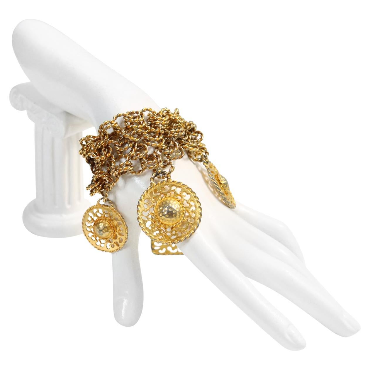Vintage Gold Tone Wide Dangling Discs Bracelet, circa 1980s