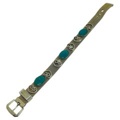 Vintage gold tone with faux jade cabochons designer mesh bracelet