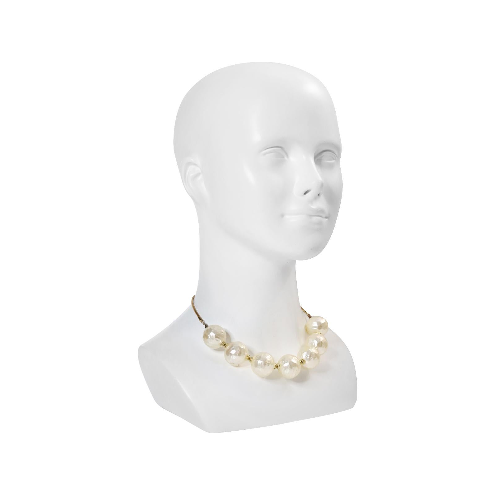 Modern Vintage Gold Tone with Faux Pearls Choker Necklace Circa 1960s For Sale