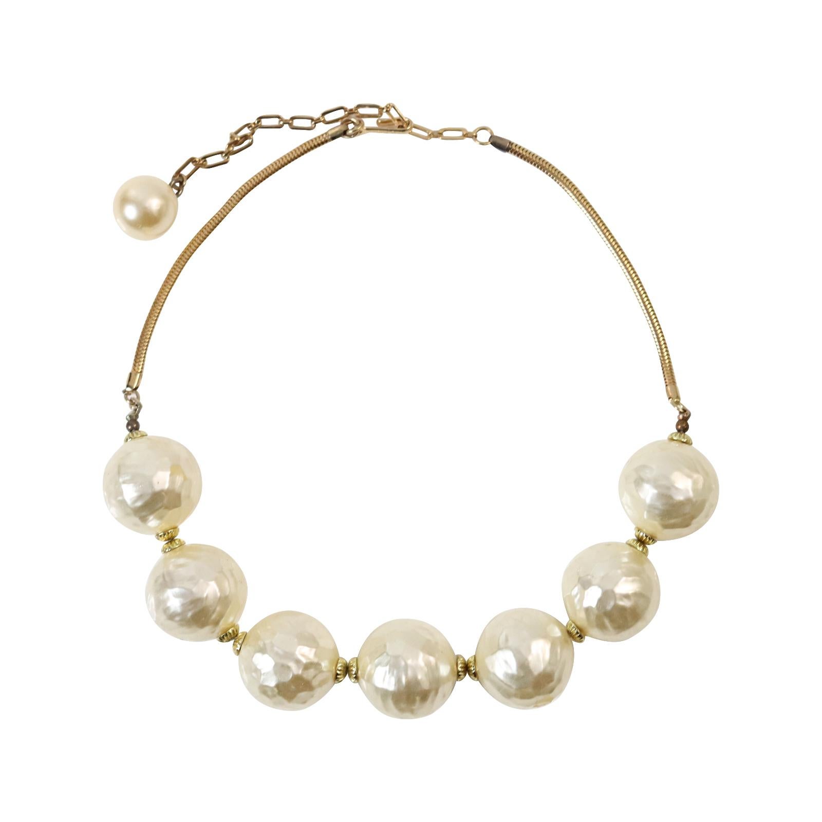 Women's Vintage Gold Tone with Faux Pearls Choker Necklace Circa 1960s For Sale