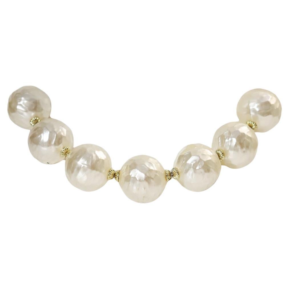 Vintage Gold Tone with Faux Pearls Choker Necklace Circa 1960s For Sale 1
